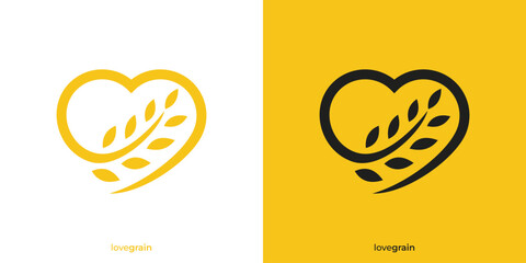 Creative Love Grain Logo. Love Shape and Wheat Grain Icon Graphic. Healthy Food Logo, Icon, Symbol, Vector, Design Template.
