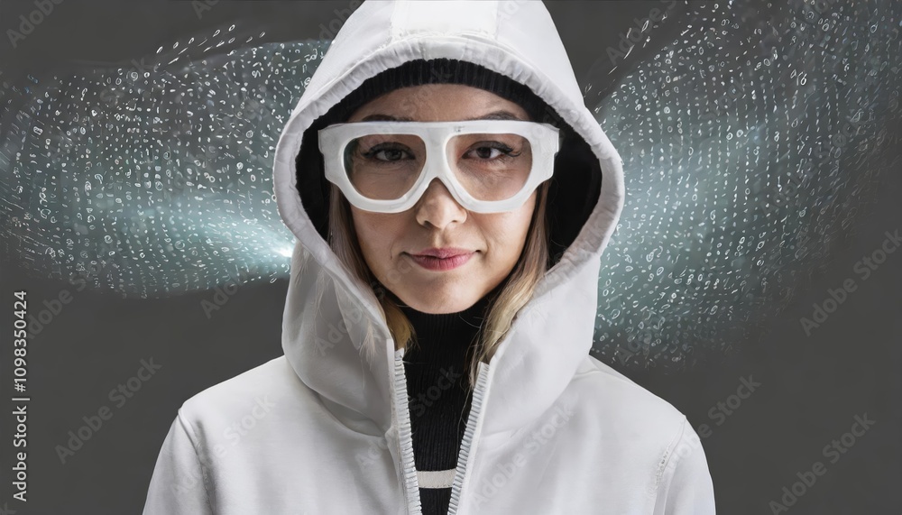 Poster cybersecurity threat concept image featuring a masked hacker isolated on a transparent background, h