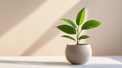 Simple Indoor Plant in Minimalist Pot with Soft Natural Light