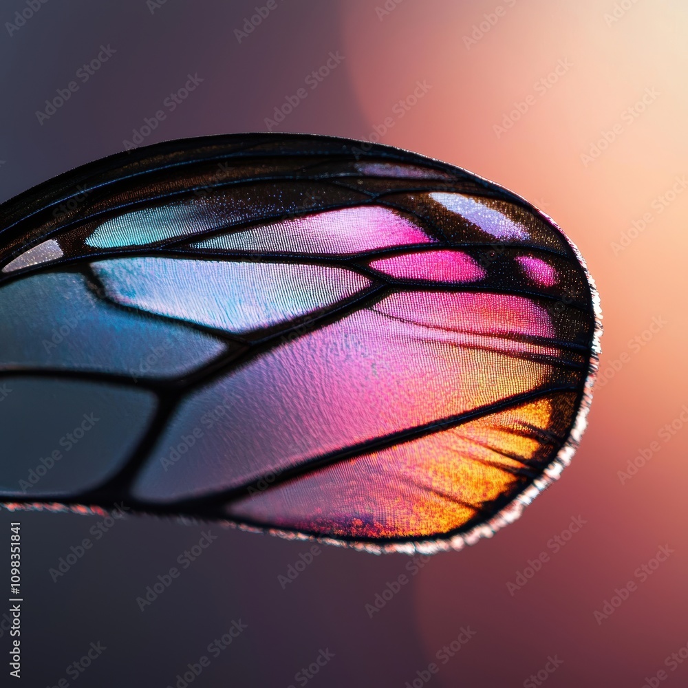 Poster a close-up view of a delicate butterfly wing, showcasing vibrant colors and intricate patterns again