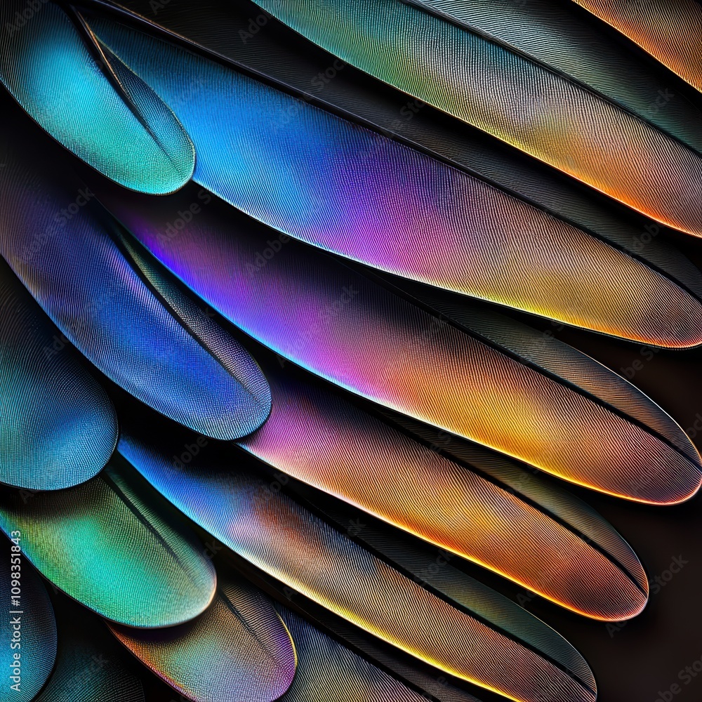 Poster a close-up view of a delicate butterfly wing, showcasing vibrant colors and intricate patterns again