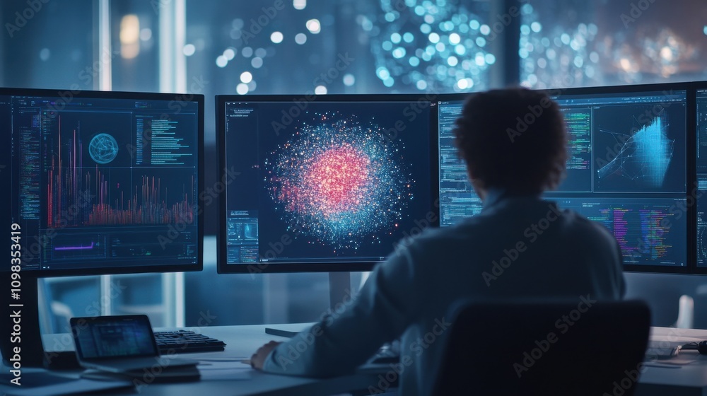 Aufkleber data analyst working with advanced technology displays