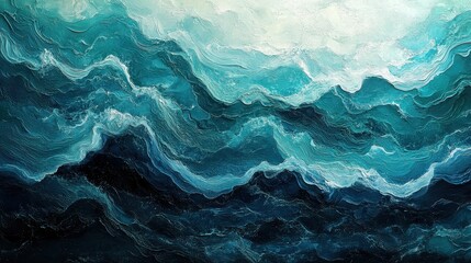Obraz premium Abstract Oceanic Gradient Artwork Featuring Dark Teal and Light Shades with Dynamic Wave Textures for Contemporary Aesthetic Designs