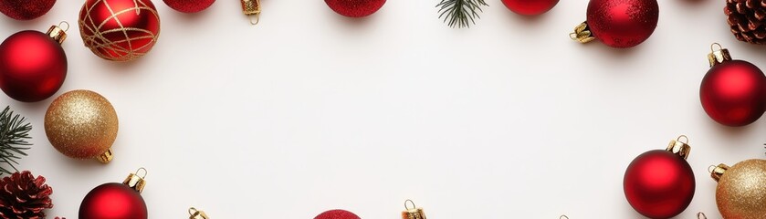 Obraz premium Festive Christmas ornaments arranged neatly on a white background for holiday decoration.