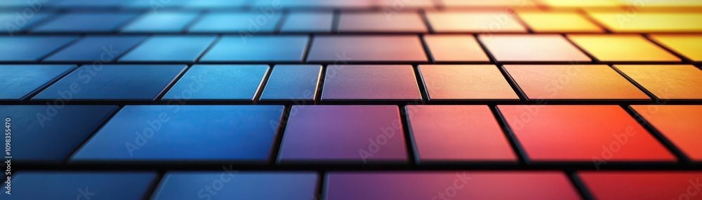 Poster a vibrant, abstract pattern of colorful tiles arranged in a gradient, creating a visually striking e