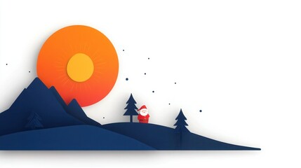 Obraz premium Paper Cut Style Merry Christmas Background with Santa Claus Flying in the Sky - Vector Illustration