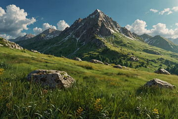 Fototapeta premium Majestic mountain range. Peaks, stunning views and a sense of adventure. Perfect for travel, adventure and nature themed projects.