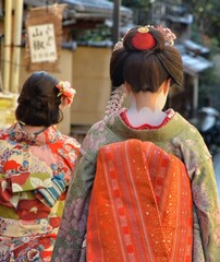 Japanese women wearing kimonos in Kyoto, Japan