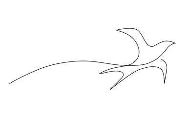 Fototapeta premium Continuous one line drawing of a flying swallow bird, symbolizing freedom, peace, and motion. Perfect for logos, tattoos, nature themes, and artistic designs, Vector illustration Editable stroke 