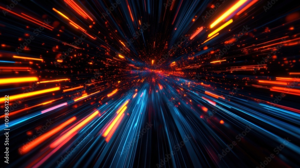 Poster vibrant abstract light trails creating a dynamic, futuristic atmosphere.