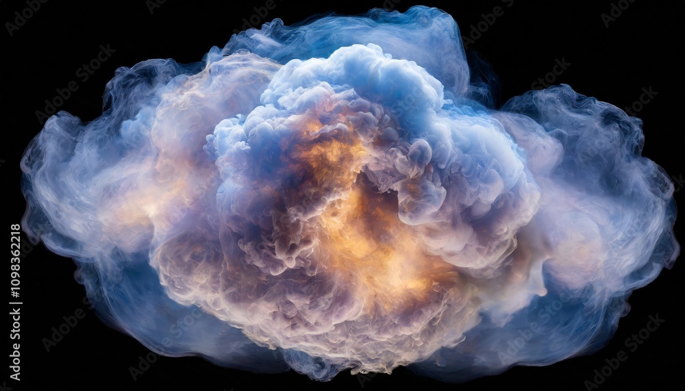 Poster a mesmerizing display of harmonious nebula cloud patterns swirling in an abstract cloud shape, blend