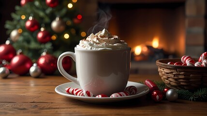 The scene is set in a cozy, warm environment, likely a living room or a cabin