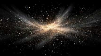 Obraz premium Cluster of particles forming abstract data flow, with a dense center dispersing into light points on black