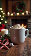 A mug of hot chocolate with whipped cream