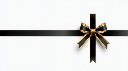 Golden Bow with Long Ribbon Isolated on White Background - Holiday Decoration Vector Illustration