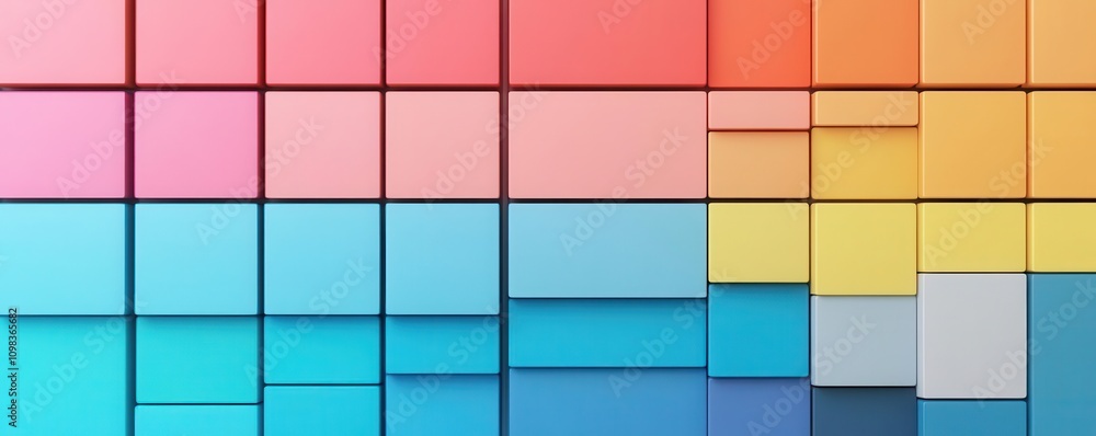 Poster A vibrant array of colored squares creating a visually appealing geometric pattern, blending shades of pink, blue, and yellow.