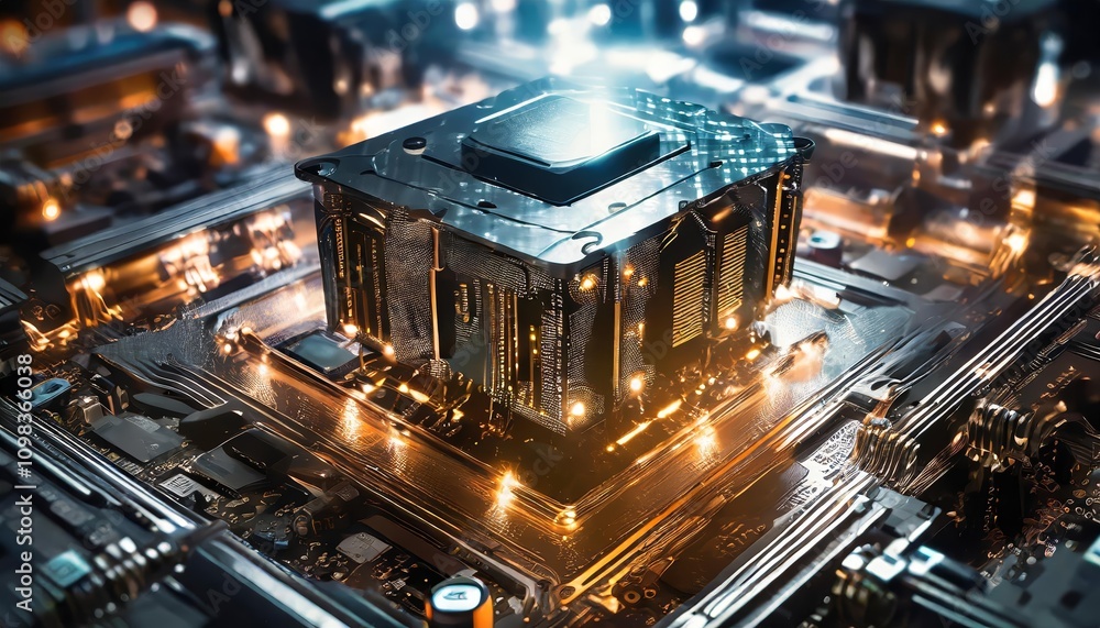Aufkleber highly detailed technology texture showcasing a futuristic supercomputer with chrome-like aesthetics