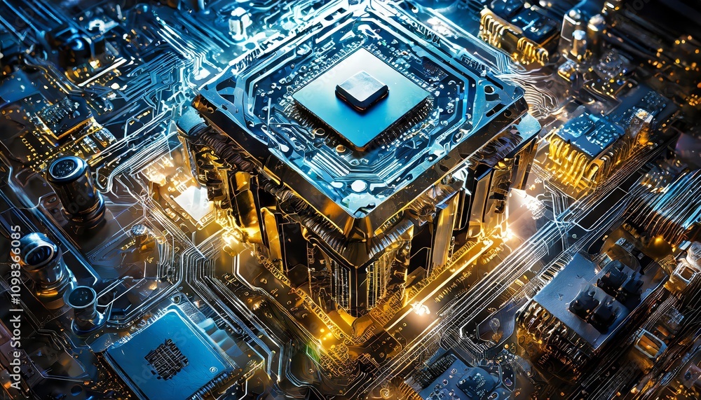 Aufkleber immersive and highly detailed supercomputer texture showcasing advanced chrome technology, with insa