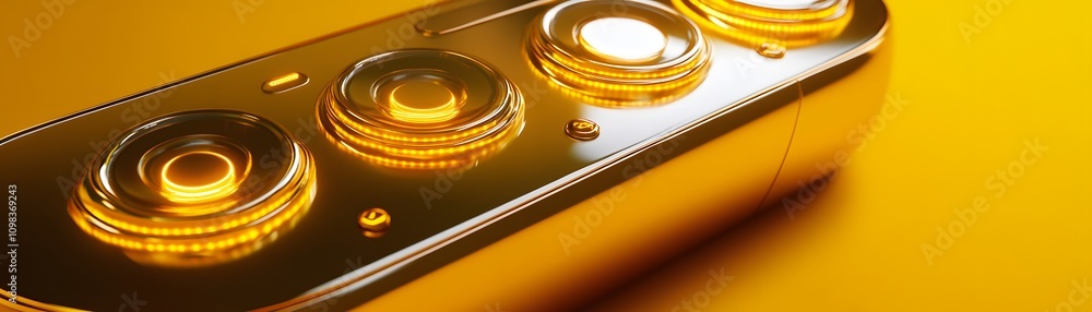 Poster golden device with illuminated circular buttons