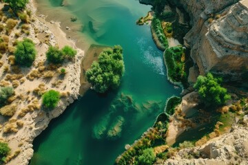 Obraz premium Aerial Drone View or Top View of Riverway through Jungle for Background Wallpaper