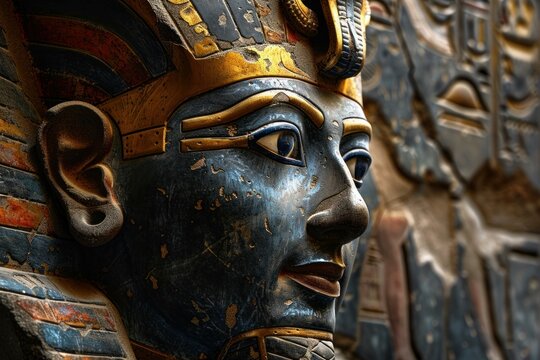 Majestic tutankhamun death mask exhibiting ancient egyptian art and history