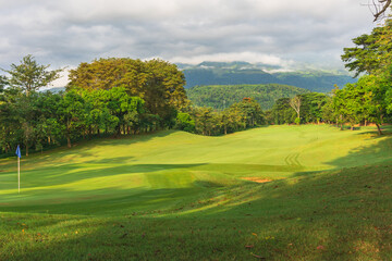 Panorama View of Golf Course with putting green in Taman Dayu Pandaan, Pasuruan, East Java,...