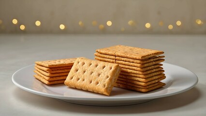 Stack of Crackers on a White Plate