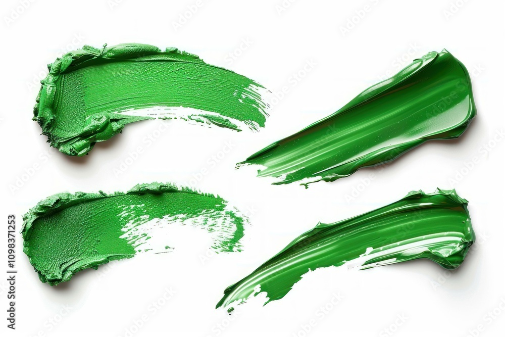 Poster green paint strokes creating dynamic composition on white background