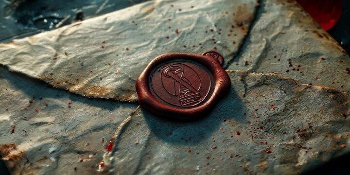 Crisp envelope sealed with a wax stamp, holding secrets within, in intricate 4K . Video