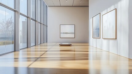 Fototapeta premium Bright and Minimal Art Gallery Space with Large Windows and Ambient Freshness
