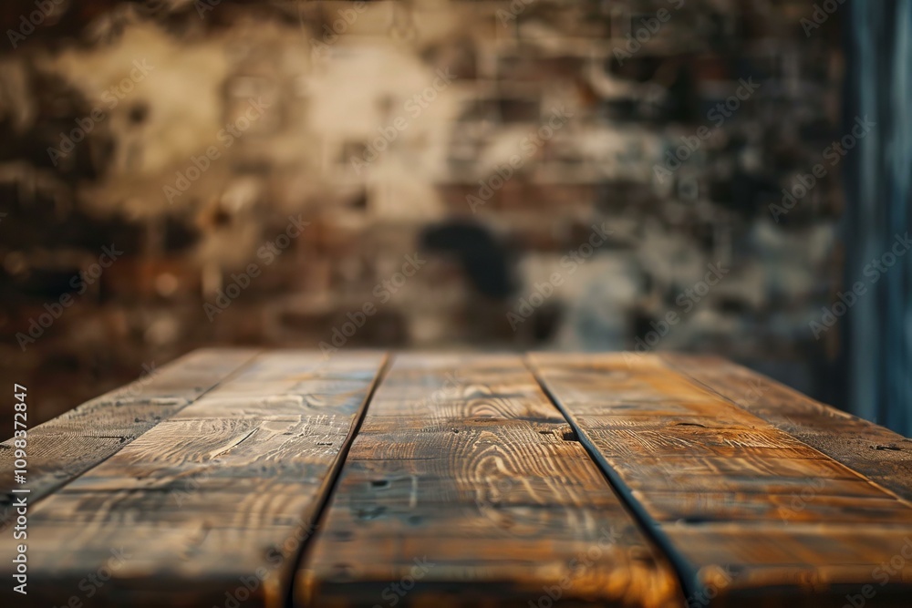 Aufkleber empty wooden table with blurred rustic background for product placement