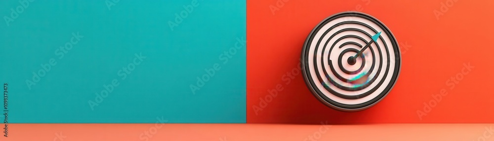 Poster a dartboard with concentric circles sits on a vibrant background, split into teal and orange section