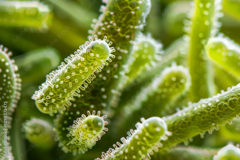 Aufkleber microscopic view of green bacteria showing cellular structures and biological processes