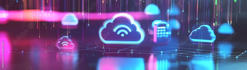 Poster neon cloud computing network data storage system