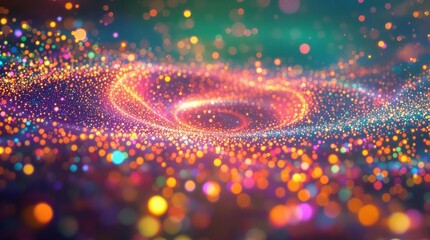 A close-up of swirling particles merging into a futuristic abstract design, composition, concept, technology, surreal, innovation