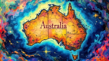 Obraz premium Vibrant hand-drawn AI art of Australia.