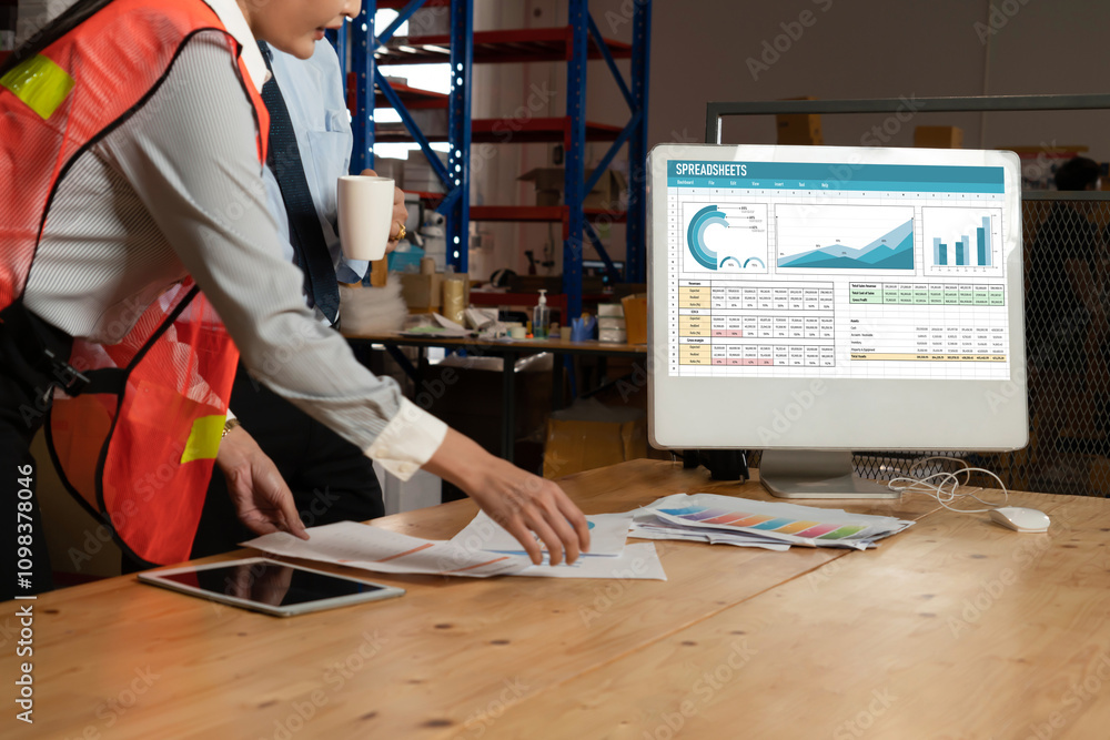 Poster spreadsheet document information financial startup concept. data and graphs in spreadsheet documents