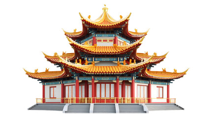 Chinese Home Architecture Isolated on Transparent Background 
