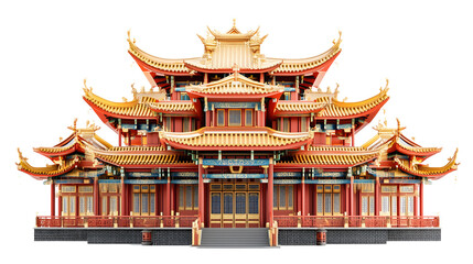 Obraz premium Chinese Home Architecture Isolated on Transparent Background 