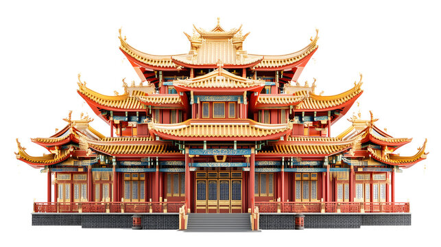 Chinese Home Architecture Isolated on Transparent Background 