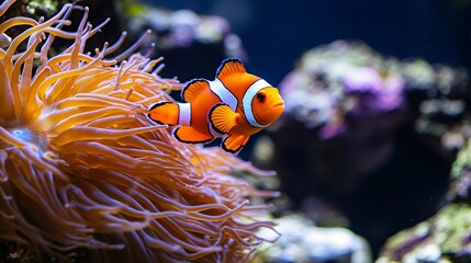 Graceful Clownfish Among Vibrant Sea Anemone Tentacles in Sunlit Water
