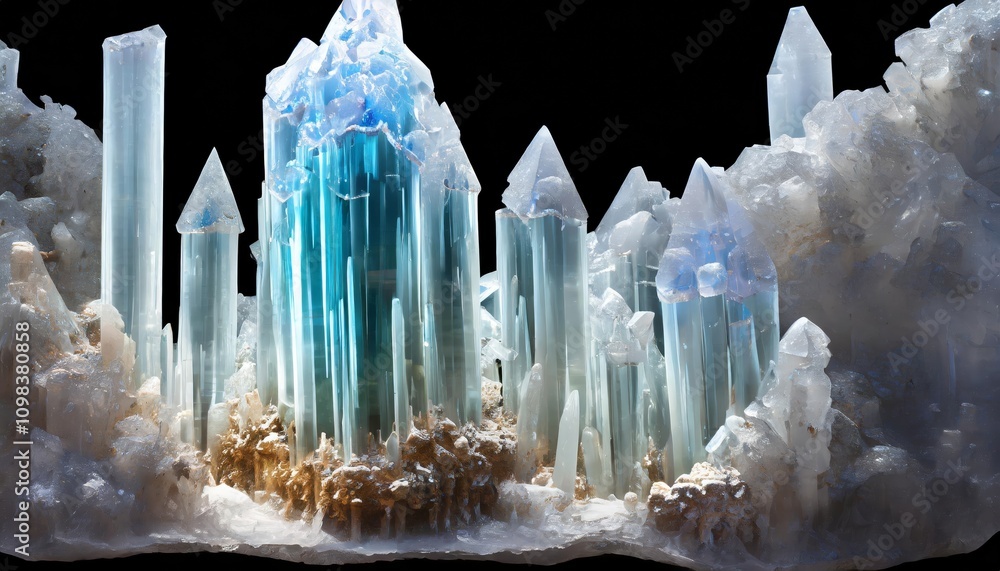 Poster stunning abstract futuristic liquid crystal caverns encased in ice, rendered in d with intricate det
