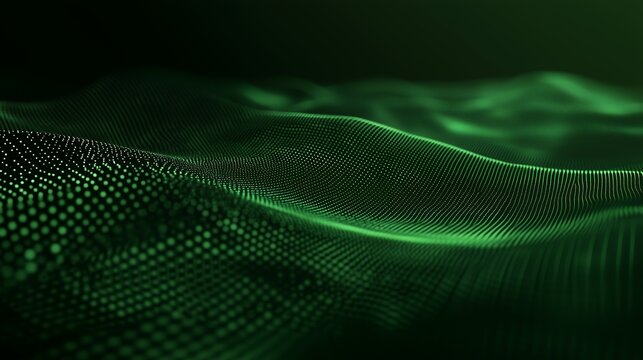 backgound, digital wave particle grid abstract in emerald green technology visualization