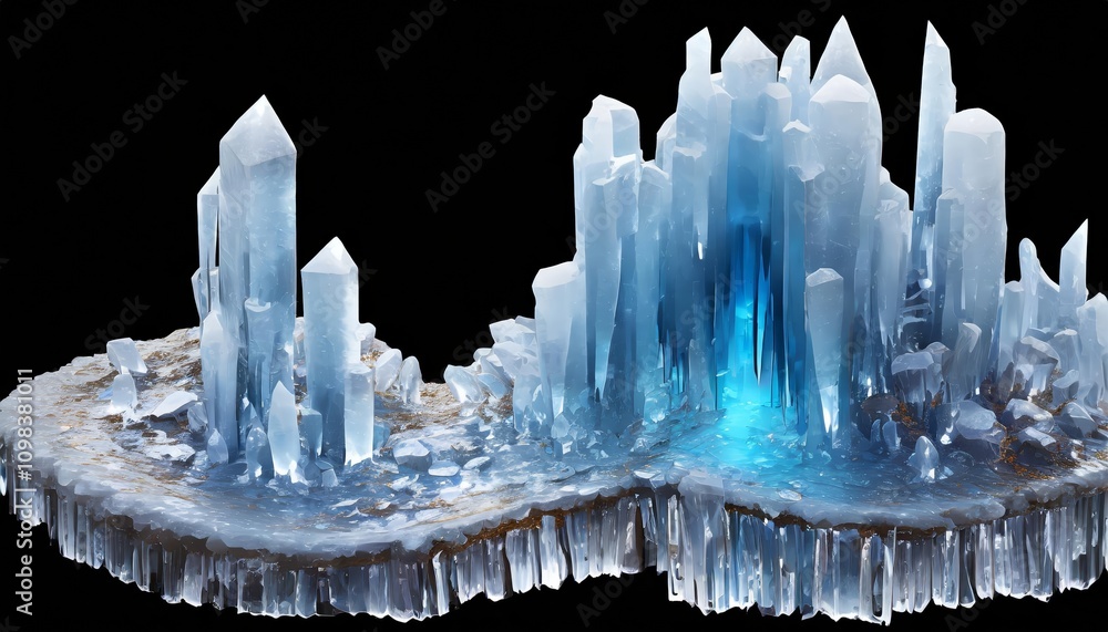 Poster a mesmerizing depiction of liquid crystal caverns frozen in an abstract futuristic d design, uniquel