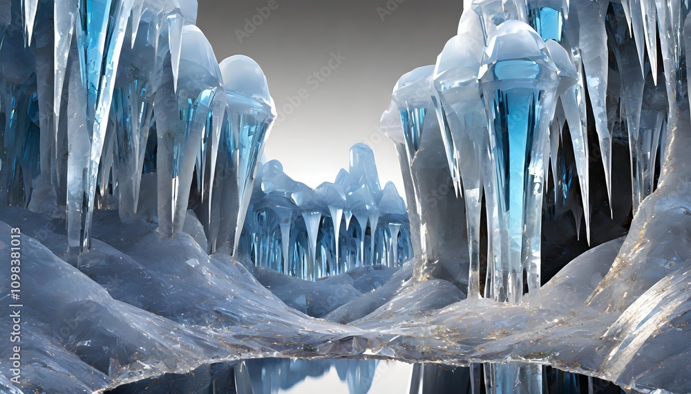 Poster a stunning abstract d visualization of liquid crystal caverns, rendered with futuristic precision an