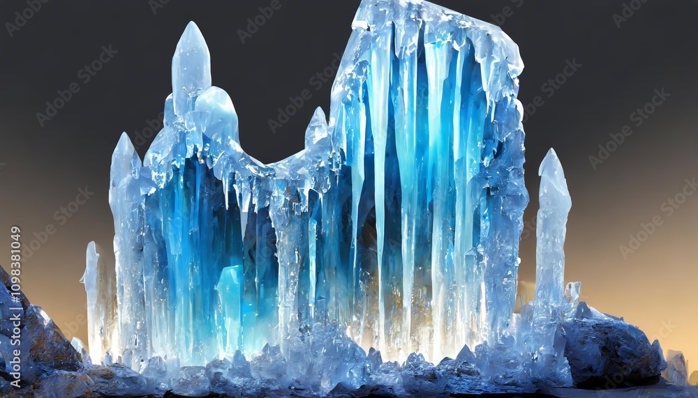 Poster abstract liquid crystal caverns frozen in a futuristic d design, isolated against a transparent back