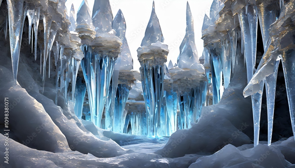 Poster spectacular d abstract composition featuring liquid crystal caverns, frozen in time with futuristic 