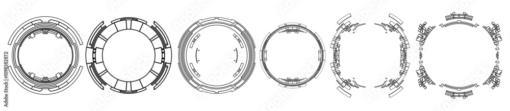 Leinwandbilder the image is a series of five circular vector interface elements, each with a unique design with dif