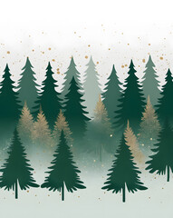 Fototapeta premium Lush green forest with misty ambiance and golden highlights in an enchanting landscape