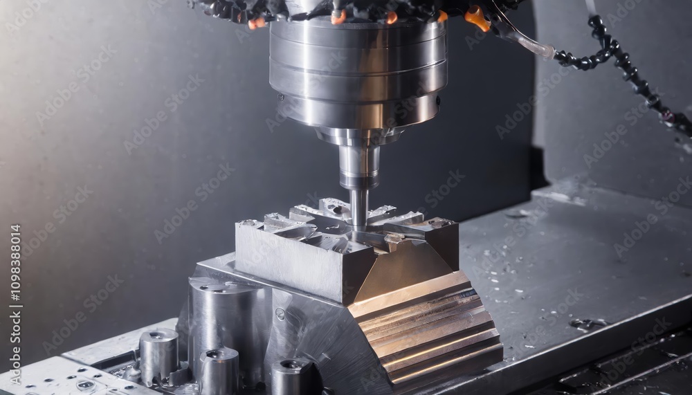 Poster advanced metalworking cnc milling machine in action - precision metal cutting with modern processing